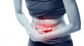Abdominal pain with damage with tape worms